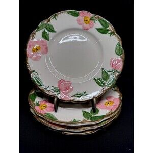 Set of 4 Franciscan desert rose round 6.25” bread plates vintage pink floral MCM
